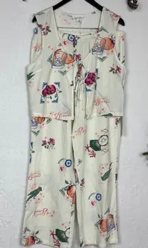 Cali 1850 Rayon Blend Casual Floral Fruit/Pants Top Set Size Large