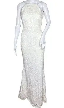 Lulus Lulu’s Ephemeral Allure Ivory Lace Maxi Dress Apron Neckline Dart Fitted Bodice