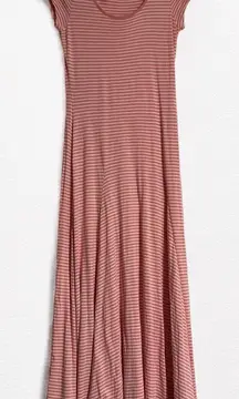 Lauren Ralph Lauren Pink & White Striped Cap Sleeve Maxi Dress Medium Casual