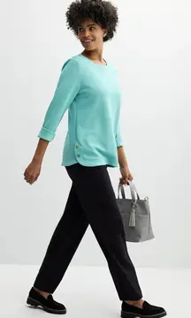 Women's Croft & Barrow Sweatshirt Size S Teal Button Detail Long Sleeve NWT