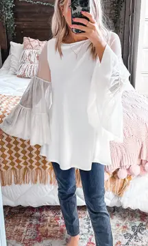 White Longsleeve With Flowy Mesh Sleeves 