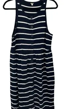J. Crew Nautical Dress Navy Blue White‎ Stripes Anchor Button Up Size MEDIUM