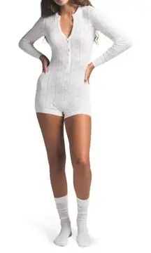 SKIMS Pointelle Knit Romper in Marble Size Large