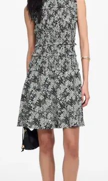 Madewell Smocked Crewneck Mini Dress in Harper Floral Black White Size: 00, NWT