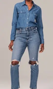 Abercrombie Curve Love Distressed Ultra High Rise Ankle Straight Jeans Size 25/0
