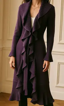 St. John Knit Purple Santana Ruffled Sweater Coat Small