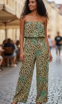 Just Love Leopard Print Strapless Jumpsuit