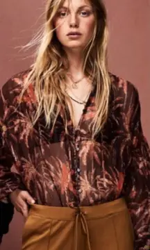 NWT Scotch & Soda Metallic Palm Print Blouse  Sz. S