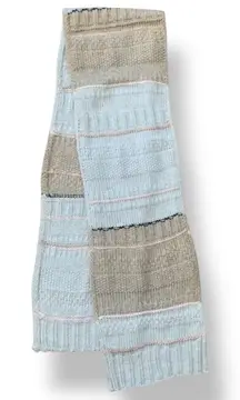 Vintage GAP Metallic Knit Colorblock Scarf Pastel Blue Beige Cozy Wool Blend