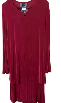 Slinky Brand Women's Red Ribbed Tank Dress & Matching Cardigan Set Medium