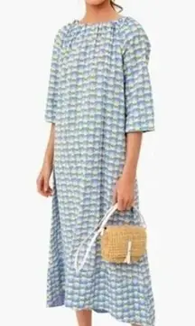 Ro's Garden Fenix Blue Mabel Midi Kaftan Dress Made in India small