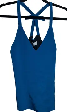 Amanda Uprichard Silk Tank Top Blue Sleeveless V Neck Cross Back‎ Women's