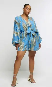 River Island Plus blue metallic detail playsuit Sz 20
