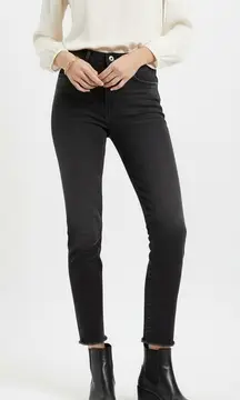 MOTHER  High Waisted Looker Ankle Jeans Women 27 Night Hawk Black Raw Hem Chic