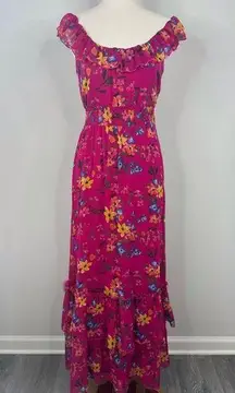 Old Navy  Pink Floral Maxi Dress with Ruffles and Tired Bottom Size XS