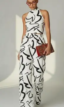 Womens 2pc Vacation Summer Resort Wear Set Sleeveless Top Wide Leg Pants S