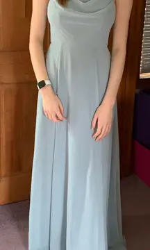 David's Bridal  Dusty Blue Bridesmaid Maxi Dress