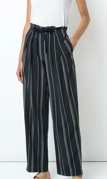 Vince. Silk‎ Striped Wide Leg Pants Drawstring High Waist Navy White Size Large