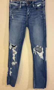 American Eagle Outfitters Distressed Ripped Blue Skinny Jeans Size 0
