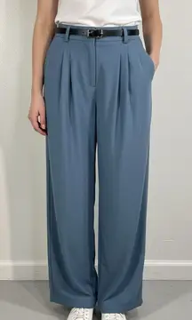 Halara Light Blue Pleated Wide Leg Pants Large High‎ Waist Relaxed Fit Trousers