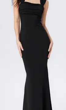 Cider Solid Black U-Neckline Ruffle Maxi Dress Women’s XXS