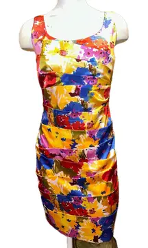 NWOT Bisou Bisou Sheath Dress Colorful Floral Print Sleeveless Padded Bra Dress