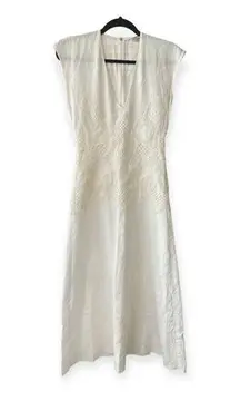 ZARA  white Linen & Lace Sleeveless Maxi White Dress - Size XS