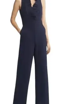 Eliza J Ruffled Sleeveless Jumpsuit V‎ Neck Size 6 Navy