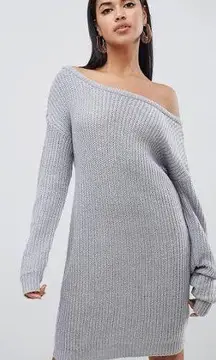 Off Shoulder Knitted Sweater Dress