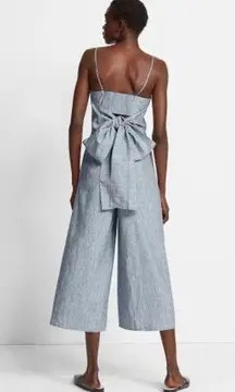 Club Monaco Dalennah Bow Back Blue Crop Wide Leg Linen Blend Jumpsuit Size 2