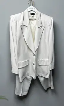 Rhinestone Tuxedo Women’s Vintage Cione Shouider Pads Size 18 Winter White