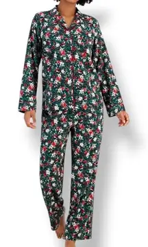 Holiday Floral Flannel Pajama Set Charter Club Green Red White NWT XL Christmas