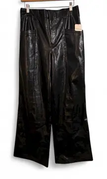 FREE PEOPLE Black Patent Leather Star Crossed Lovers Wide Leg Pants Sz 12 NWT