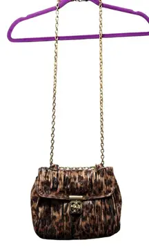 Chico's Animal Print Crossbody Bag Chain Strap Purse Faux‎ Leather Fringe