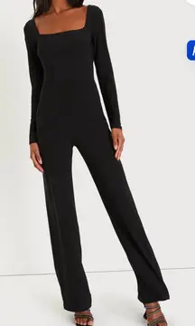 Lulus Night Out Attitude Black Ruched Tie-Back Long Sleeve Jumpsuit SzM