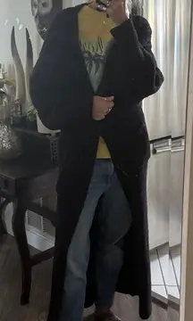 Long black duster sweater robe kimono open with pockets 
Oversized medium