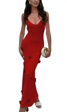 COMMENSE Rosette V-Neck Backless Cami Dress COLOR - Red, NWT Sold out online XL