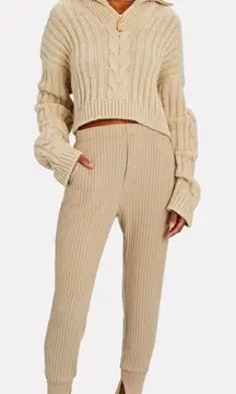 Enza Costa taupe Brushed Rib Knit Joggers size‎ large