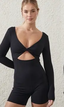 Cotton On Black Women's Ultra Soft Twist Front Long Sleeve One Piece‎ Shorts L