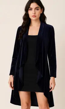 Urban CoCo Women Navy Blue Velvet Waterfall Duster Cardigan S Whimsigoth Grunge