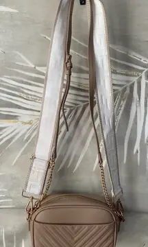 Chic Tan Crossbody Bag with Gold Accents