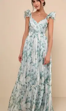 Lulu's Soiree Perfection Light Blue Floral Ruffled Tiered Maxi Dress