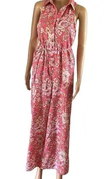 BOG Collective Wide Leg Sleeveless Collared Floral Print Jumpsuit Womens Small