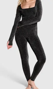 PINK Victoria's Secret Sparkle Glitter Long Sleeve Square Neck Jumpsuit MEDIUM