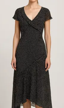 Adrianna Papell Vintage Y2K Silk Polka Dot Midi Dress 14P | Classic Retro