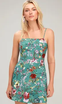 NWOT Birdee Aqua Floral Print Sleeveless Mini Dress - L