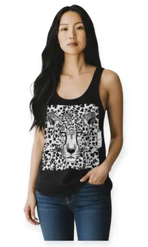 new Lauren Moshi ❤︎ Wendy Heart Face Leopard Hi Lo Tank Top ❤︎ Black ❤︎ Small