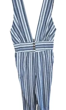 Stevie Hender 100% Cotton Blue White Striped Sleeveless Cropped Jumpsuit Size M