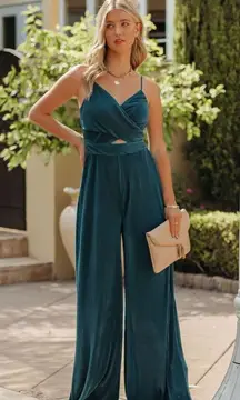 VICI- Easy Loving Cutout Plisse Jumpsuit- teal- Med