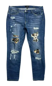 Judy Blue Jeans 1X Blue Skinny Fit Leopard Cheetah Patch Distressed JB8265MD